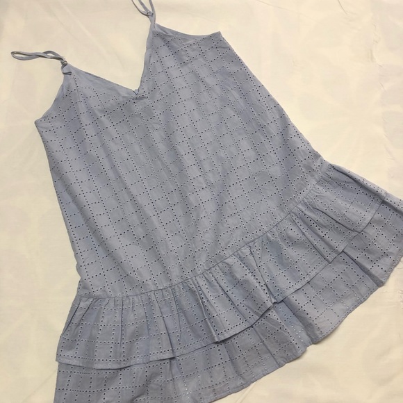 Gianni Bono blue eyelet ruffle drop waist mini dress, size small, - Picture 5 of 6